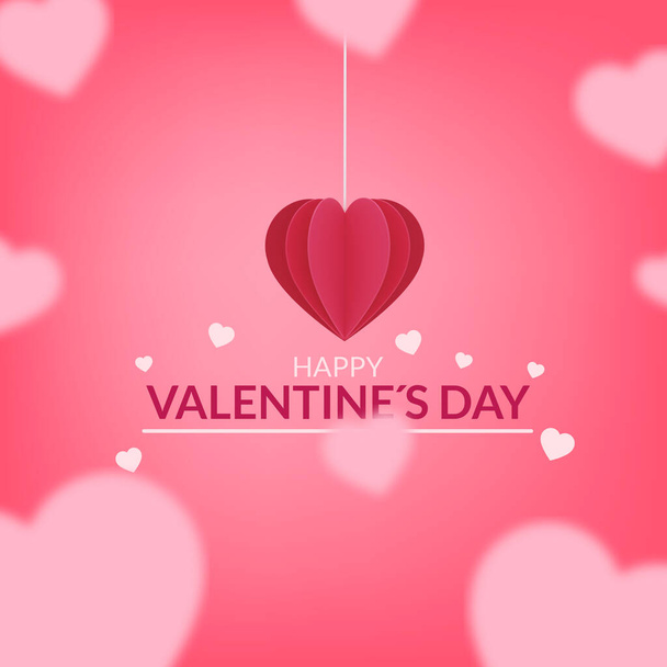 Papírové srdce balón na růžové obloze na Valentýna a rozostřené srdce. 3D ilustrace. - Fotografie, Obrázek