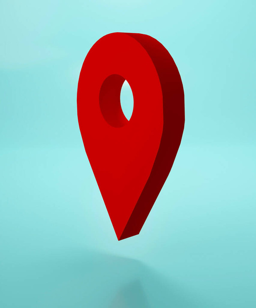 Geolocation sign in red on a blue background, 3d illustration. - Foto, Imagem