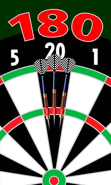 vector illustration depicting a dart board with a stylized hit of darts in the 180 points sector for the design of gaming halls and bars - Vector, Image