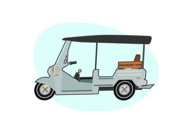 トゥクトゥク無人輸送車の側面図。タイでタクシー。旅行やインテリア観光のために。ベクトルイラスト平面デザイン  - ベクター画像