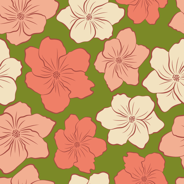 Beautiful tropical flowers and leaves seamless pattern design - Вектор,изображение
