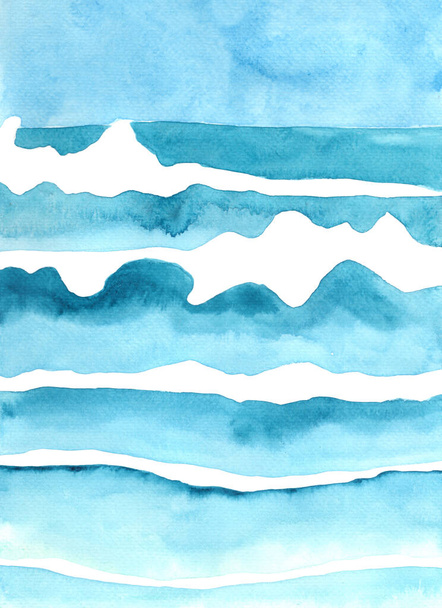 Blue water wave element watercolor background for decoration on ocean and marine life concept. - Fotó, kép