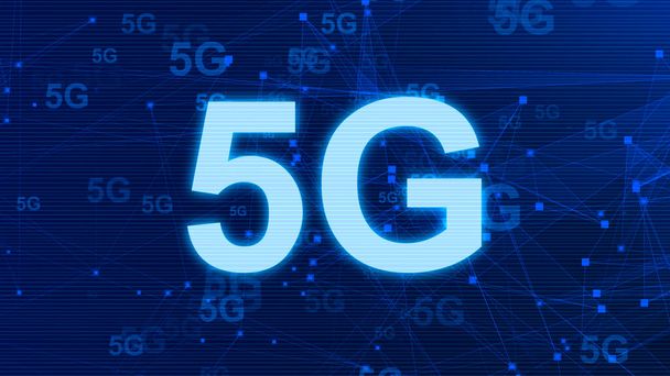 5G Network Internet Mobile icon technology blue background. Abstract digital machine learning with digital future design concept.  - Photo, Image