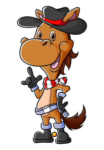The cowboy horse is standing and wearing cap of illustration - Διάνυσμα, εικόνα