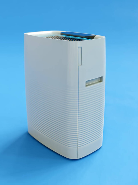 Representación 3D del limpiador de aire moderno sobre fondo azul - Foto, Imagen