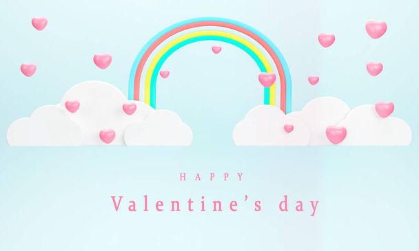 3D. The rainbow and pink heart on the sky. theme valentine's day - Foto, imagen