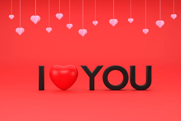 Een 3D. Tekst en roze hart voor bewoordingen Ik hou van je. Valentijnsconcept - Foto, afbeelding