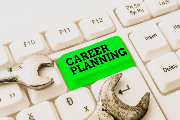 Conceptual caption Career Planning. Business idea A list of goals and the actions you can take to achieve them Compiling And Typing Online Research Materials, Sending Chat Messages - Photo, Image