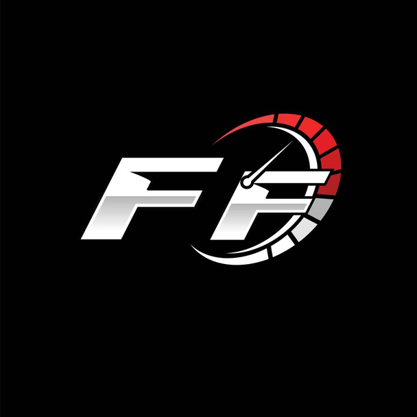 FF λογότυπο αρχικό μονόγραμμα με σχεδιασμό στυλ μετρητή ταχύτητας σε μαύρο φόντο. Γράμμα λογότυπου ταχύτητας, σχέδιο μονογράμματος ταχύμετρου. - Διάνυσμα, εικόνα