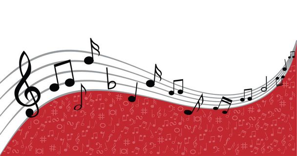 Musical notes stave line pattern symbols icon for staff and music note theme. Background wave  Piano, jazz sound notes Fun vector key sign Classic clef Doodle quaver G  melody on paper - Vetor, Imagem