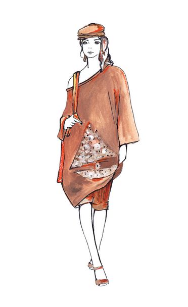 vrouw in bruin zomer pak - Foto, afbeelding