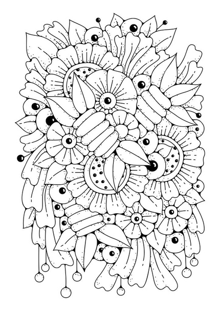 Doodle flowers background for coloring. Coloring page, art therapy for children and adults. Art line vector illustration. - Vector, Image