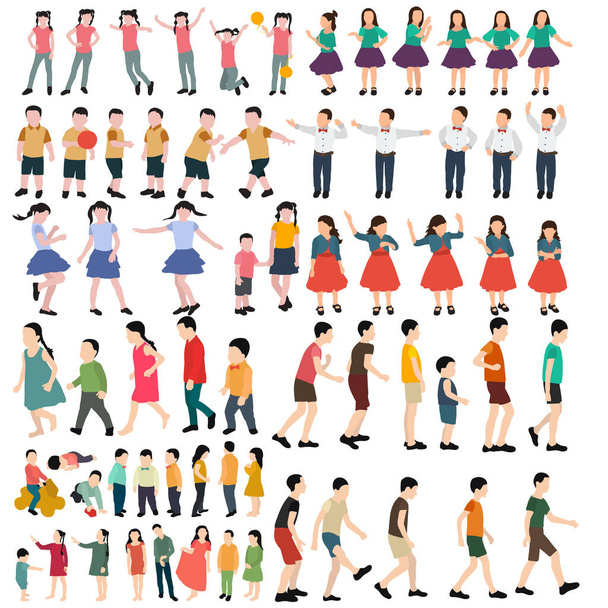 silhouette kids set in flat style, isolated, vector - Vektor, obrázek