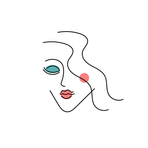 Beautiful female line face. Portrait of woman. Beauty illustration. Hand drawn head of girl - Διάνυσμα, εικόνα
