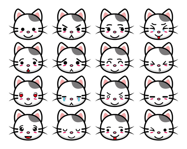 Набор милых кошачьих талисманов. Изолированный на белом фоне. Симпатичный персонаж талисман идея логотипа пакет концепция - Вектор,изображение