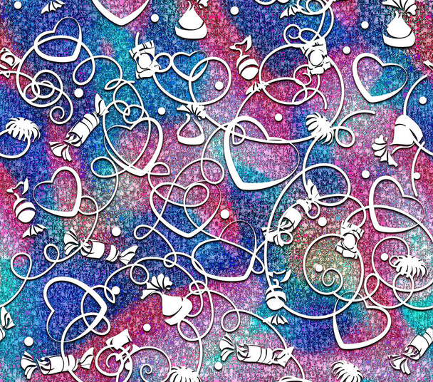 Tumbler Template 20 oz 23.62cmx20.83cm. PNG masks.Abstraction, 3d effect. Colorful ornament with hearts and sweets. Glitter and holidays. On Valentine's Day, Christmas. Banner, postcard.Scrapbooking. valentine's day - Photo, Image