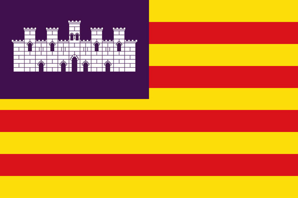 Bandera de las Islas Baleares es un archipiélago español en el Mar Baleares, cerca de la costa oriental de la Península Ibérica. Ilustración vectorial - Vector, Imagen