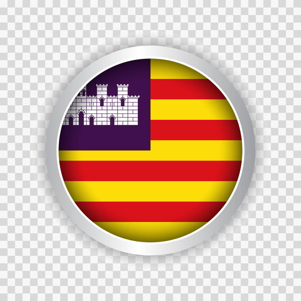Флаг Балеарских островов Испании на круглой кнопке на прозрачном фоновом элементе для сайтов. Векторная иллюстрация - Вектор,изображение