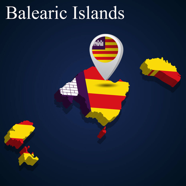 Bandera de las Islas Baleares en el mapa sobre fondo oscuro. Ilustración vectorial - Vector, Imagen