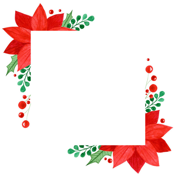 cornice di Natale acquerello bacche quadrato - Foto, immagini