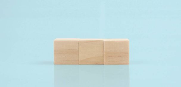 Stack wooden blocks from natural wood.empty space - 写真・画像