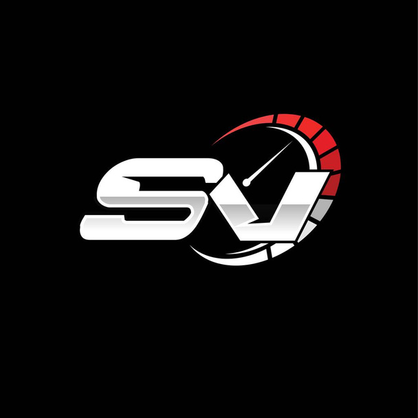 SV λογότυπο αρχικό μονόγραμμα με σχεδιασμό στυλ μετρητή ταχύτητας σε μαύρο φόντο. Γράμμα λογότυπου ταχύτητας, σχέδιο μονογράμματος ταχύμετρου. - Διάνυσμα, εικόνα