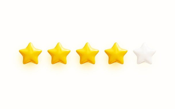 Five golden rating stars. Glossy yellow star shapes. Customer feedback or customer review concept. Realistic 3D vector illustration - Vector, Image