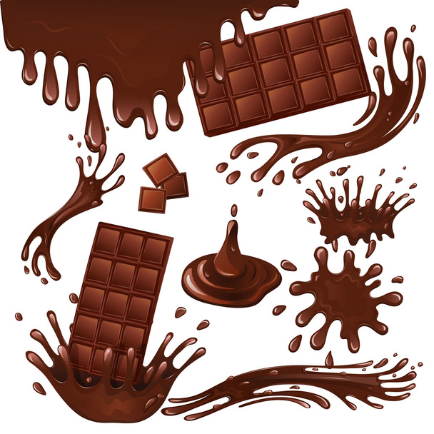 Milk chocolate bar and splashes - Vector, Image