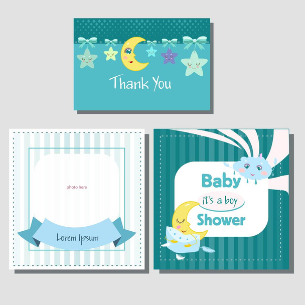 Postikortti Vauva suihku kortti kuu ja tähdet pojalle - Vektori, kuva