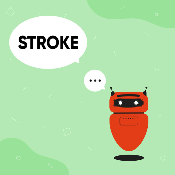 Piszę tekst "Stroke". Koncepcja biznesowa Pacjenci tracą przytomność z powodu złego przepływu krwi medyczne Ilustracja Cute Floating Robot Telling Information In A Chat Cloud. - Zdjęcie, obraz