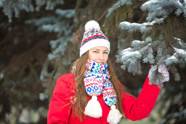 Beautiful winter portrait of young woman - 写真・画像