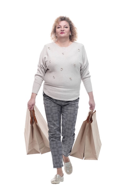 casual adult woman with shopping bags. isolated on a white - Φωτογραφία, εικόνα