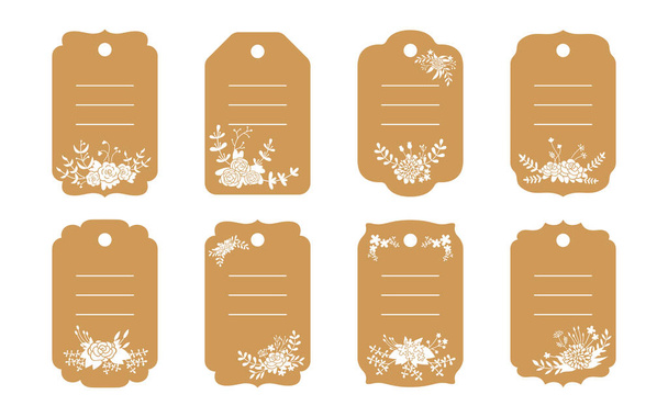 Boş etiketler şablon kahverengi set el işi çiçek etiketi - Vektör, Görsel