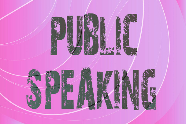 Writing displaying text Public Speaking. Business approach talking showing stage in subject Conference Presentation Line Illustrated Backgrounds With Various Shapes And Colours. - Photo, Image