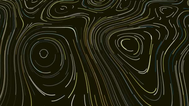 Топографическая карта неоновых линий. Движение. Медленно движущиеся цветные линии в потоке создают орнамент с изогнутыми овалами. Топографический ретро-орнамент с неоновыми линиями в потоке - Кадры, видео