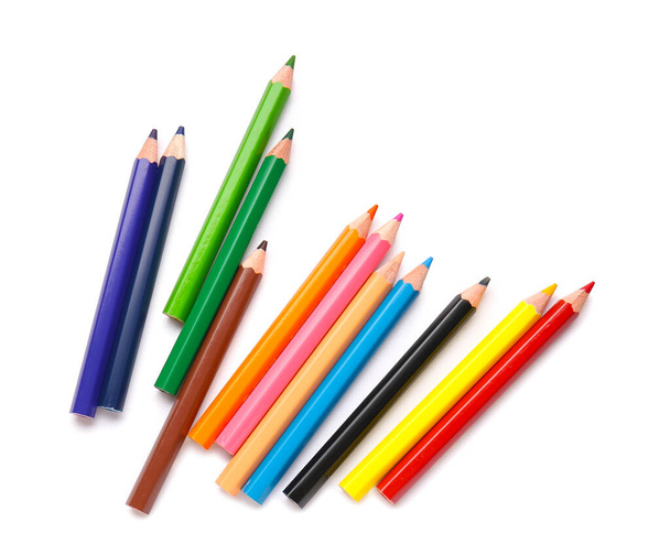 Many color pencils on white background - Photo, Image