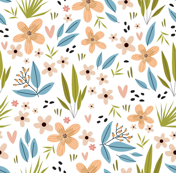 Print. Cute Floral pattern in the flower. Seamless vector texture. Elegant template for fashion prints. Printing with very small pink flowers. beige background. - Vector, Image