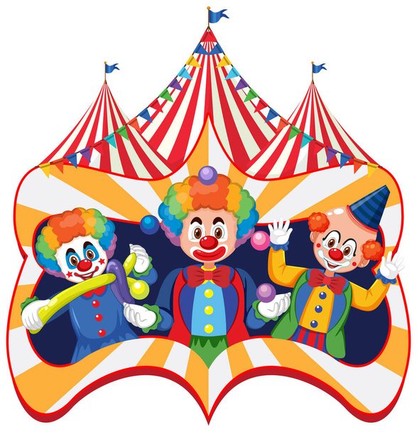 Circus banner with three clowns performer illustration - Vektor, Bild