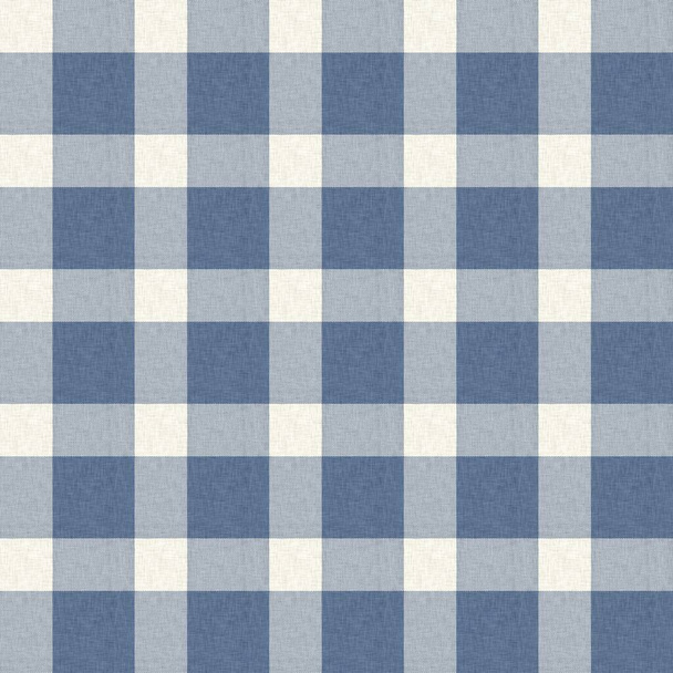 French farmhouse woven blue plaid check seamless linen pattern. Rustic tonal country kitchen gingham fabric effect. Tartan cottage 2 tone gray background material texture. - Photo, Image