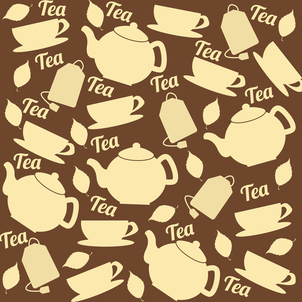 Tea pattern of cups and teapots - Vector, imagen