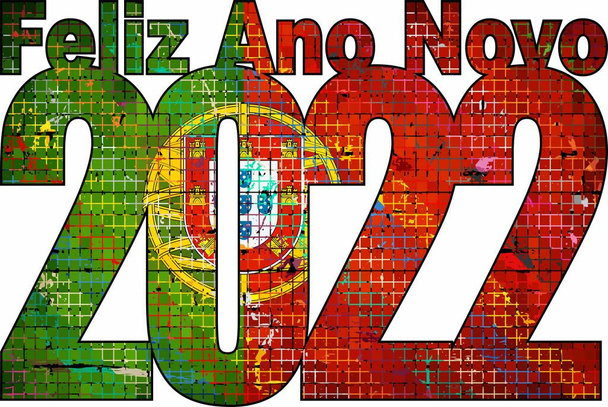 Bonne année 2022 avec le drapeau du Portugal à l'intérieur - Illustration, 2022 HAPPY NEW YEAR NUMERALS, 2022 Numéros de drapeau du Portugal - Vecteur, image