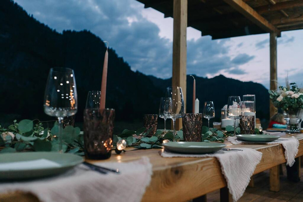 Wedding table setting with herbs - Fotó, kép