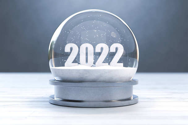 Yeni yıl 2022, 2022 kar küresi. 3B illüstrasyon - Fotoğraf, Görsel