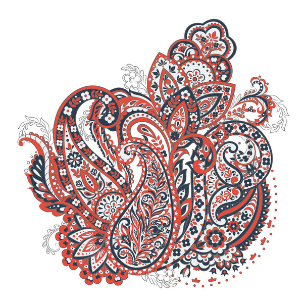 этнические цветы и пайсли векторный рисунок. винтажная иллюстрация - Вектор,изображение