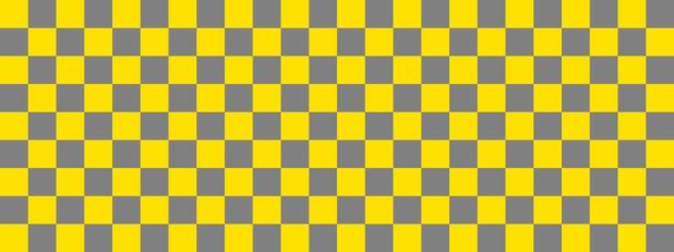 チェッカーボードのバナー。チェックボードのグレーと黄色の色。小さな正方形、小さな細胞。チェスボード、チェッカーボードのテクスチャ。正方形のパターン。背景。繰り返される質感. - 写真・画像