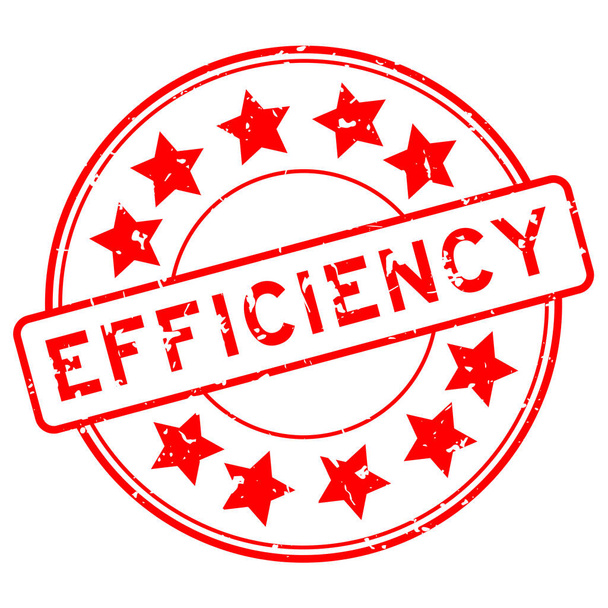 Grunge palavra eficiência vermelha com ícone estrela redonda selo de borracha no fundo branco - Vetor, Imagem