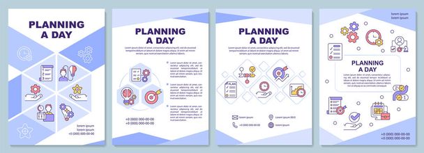 Planning day purple brochure template. Life balance. Booklet print design with linear icons. Vector layouts for presentation, annual reports, ads. Arial-Black, Myriad Pro-Regular fonts used - Wektor, obraz