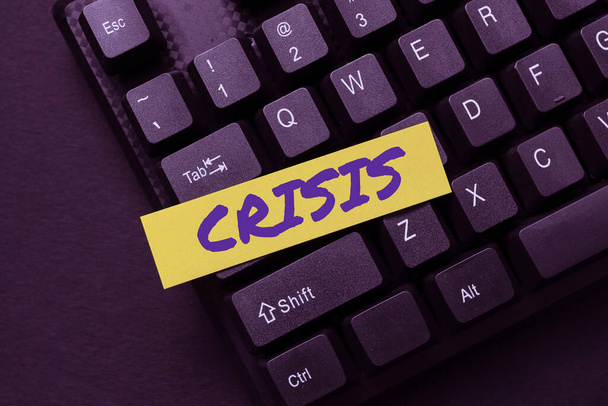 Text sign showing Crisis. Word Written on time when difficult or important decision must be made danger Editing And Retyping Report Spelling Errors, Typing Online Shop Inventory - Photo, Image