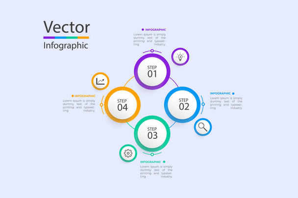 Modèle d'infographie vectorielle avec étiquette en papier 3D, cercles intégrés. Concept d'entreprise avec 4 options. Pour le contenu, le diagramme, l'organigramme, les étapes, les pièces, les infographies chronologiques. - Vecteur, image