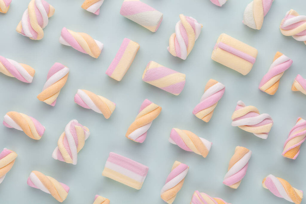 Colorful marshmallows background. Top view. Flat lay. - Фото, изображение